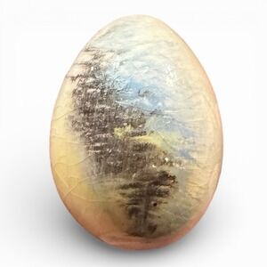 Hand-Painted Decorative Ceramic Egg with Landscape Scene